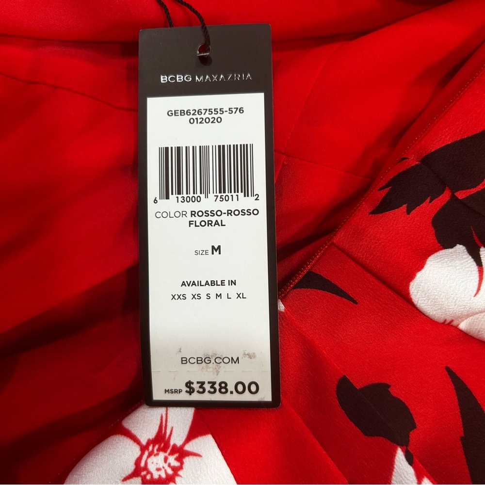 BCBG MAXAZRIA floral dress midi red/black NEW womens medium fancy wedding romant - Picture 10 of 16